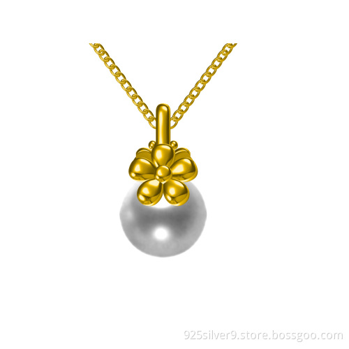 Wholesale Customized colour 925 sterling silver necklace pendant flower design with fresh water pearl&CZ stones